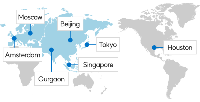 암스테르담, 모스크바, 구르가온, 베이징, 도쿄, 휴스턴
